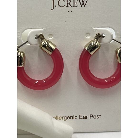 J. Crew Solid-color Neon Hot Pink Gold Tone Acrylic Hoop Earrings New - Picture 4 of 7